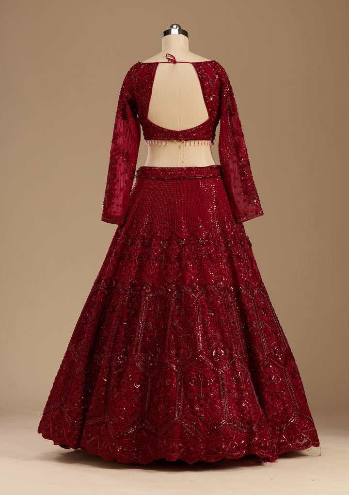 Maroon Cutdana Net Readymade Lehenga
