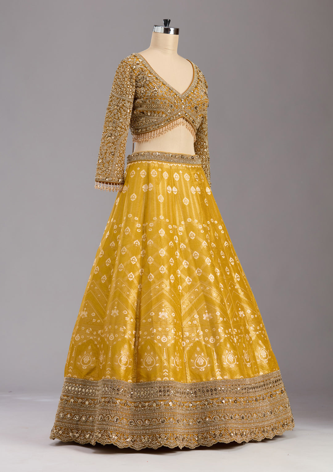Mustard Cording Banarasi Readymade Lehenga