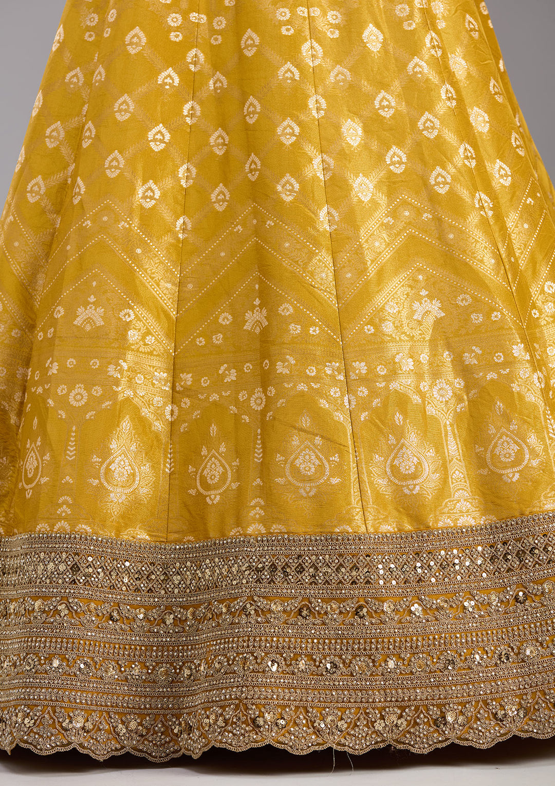 Mustard Cording Banarasi Readymade Lehenga
