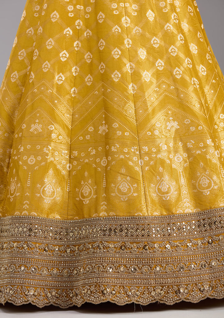 Mustard Cording Banarasi Readymade Lehenga