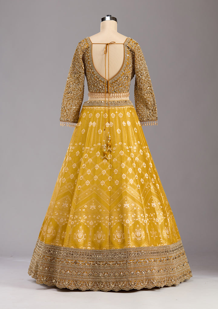 Mustard Cording Banarasi Readymade Lehenga
