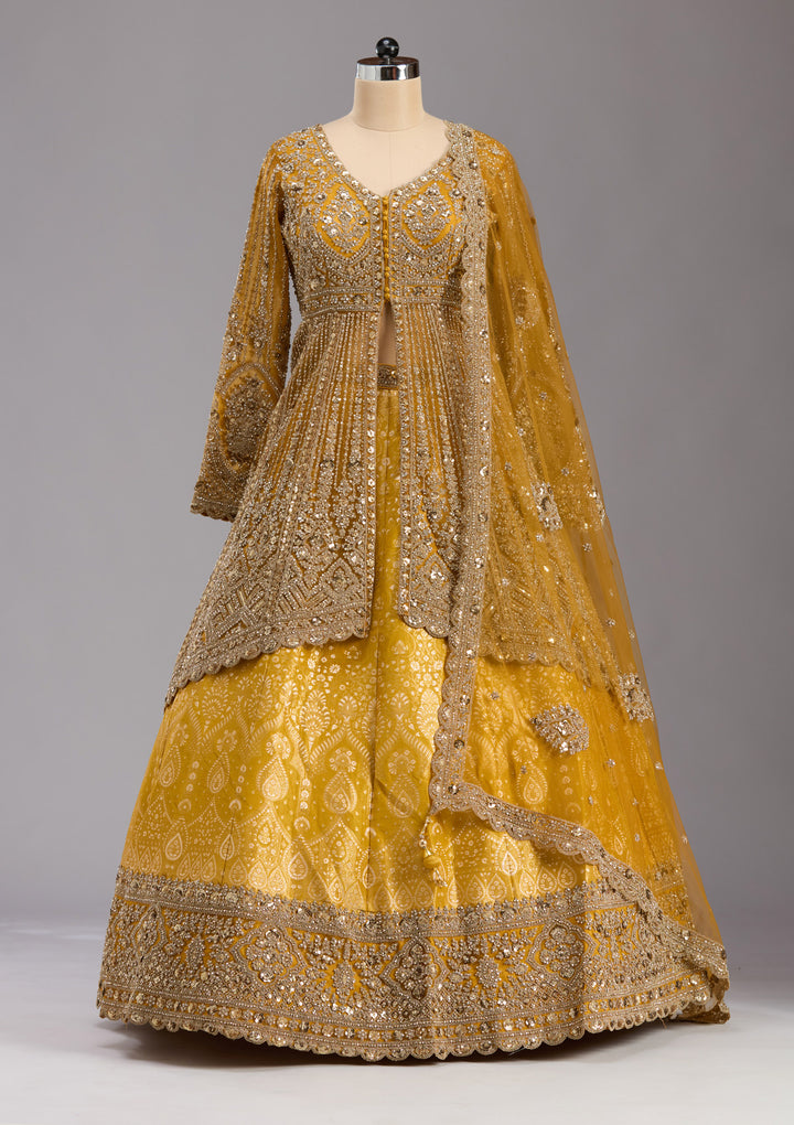 Mustard Sequins Net Readymade Lehenga