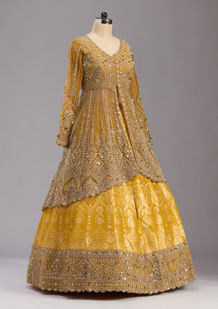 Mustard Sequins Net Readymade Lehenga