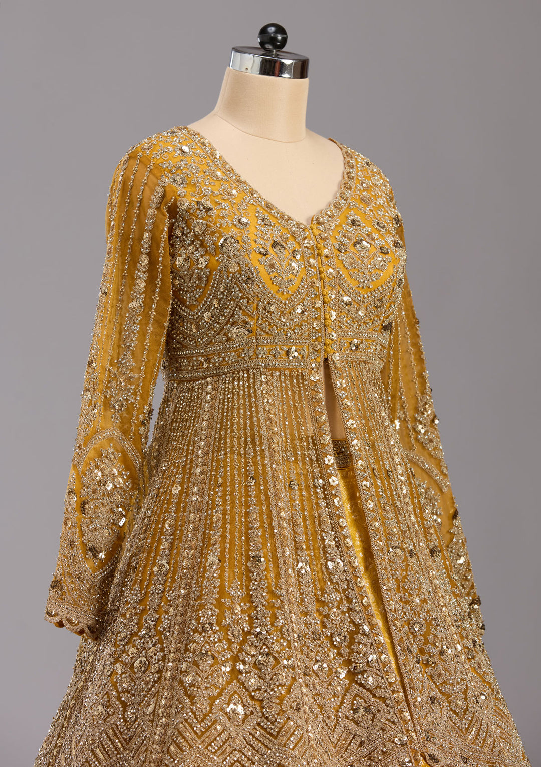 Mustard Sequins Net Readymade Lehenga