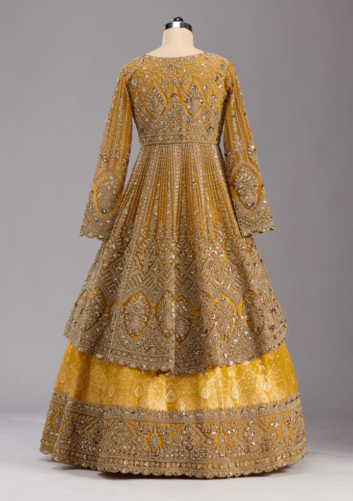 Mustard Sequins Net Readymade Lehenga