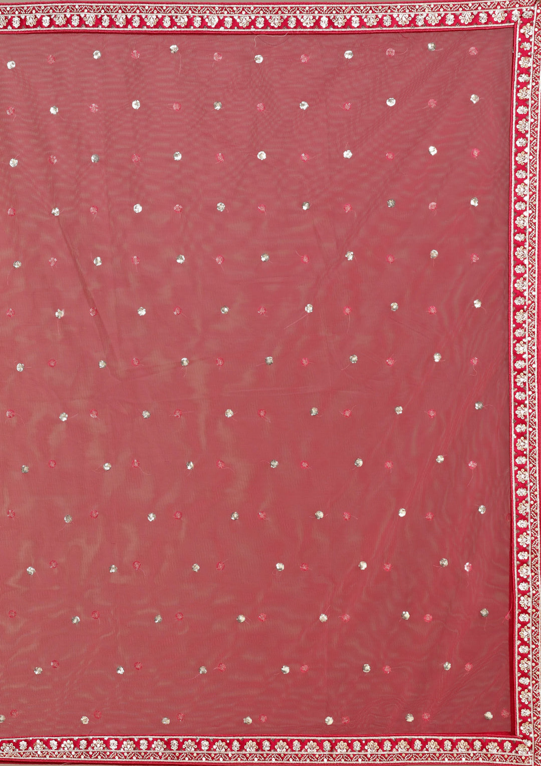 Red Cording Raw Silk Semi-Stitched Lehenga