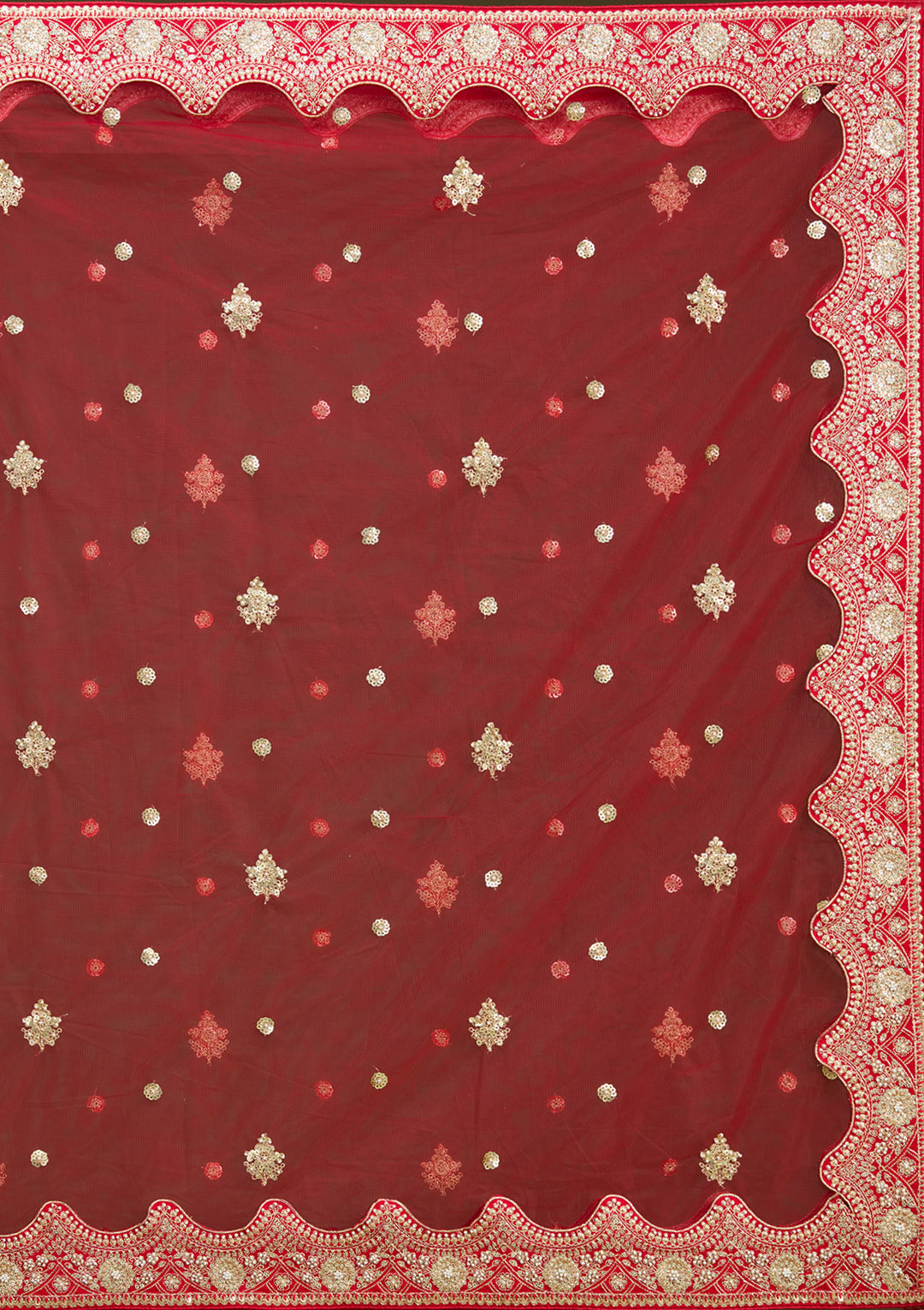 Red Cutdana Raw Silk Semi-Stitched Lehenga