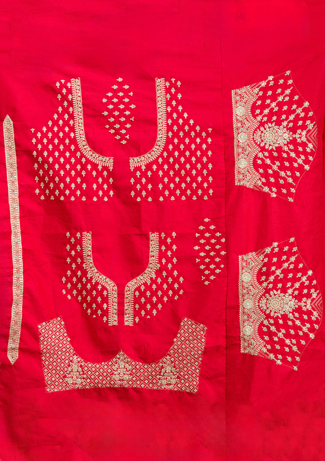 Red Cutdana Raw Silk Semi-Stitched Lehenga