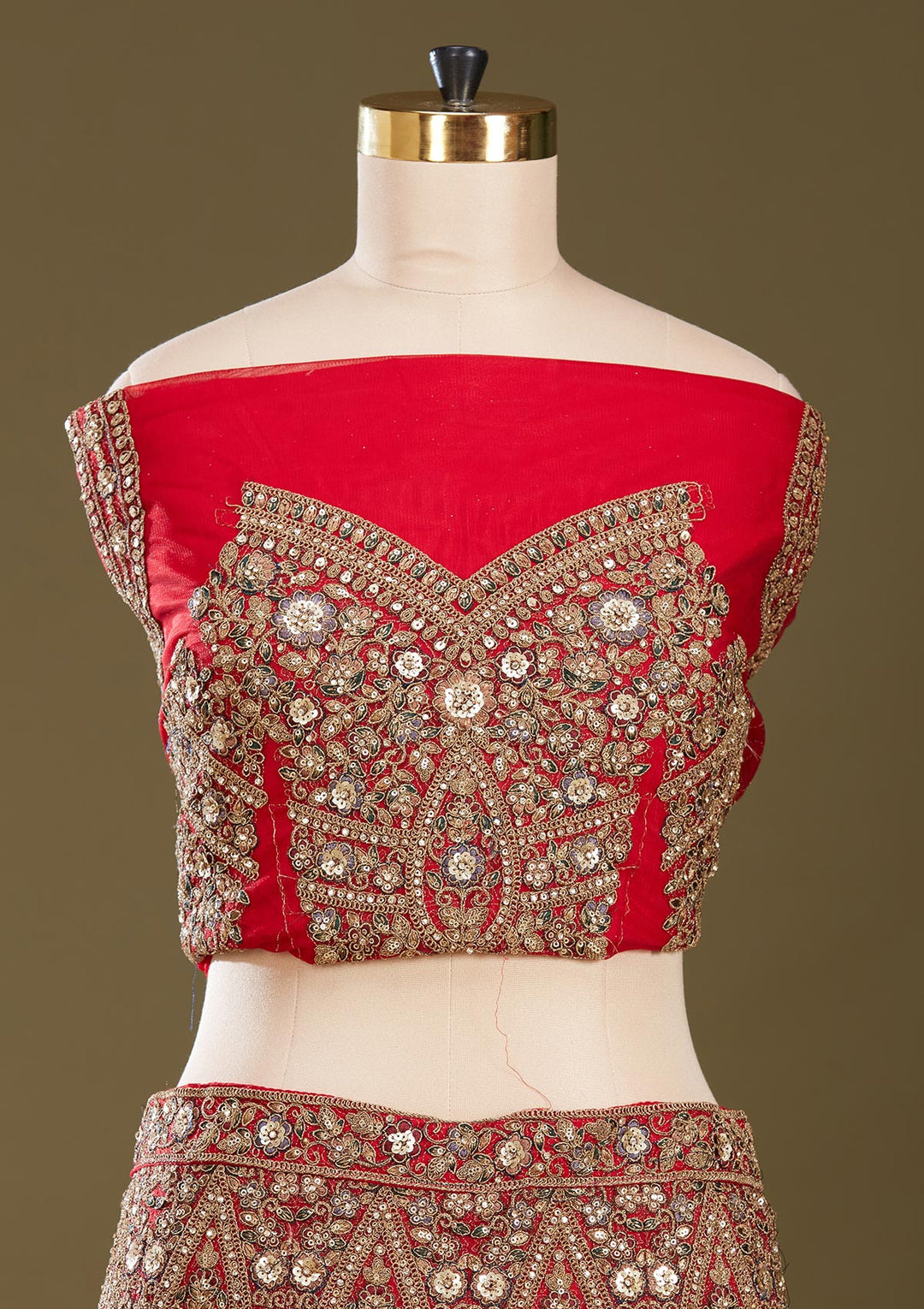 Red Sequins Net Readymade Lehenga