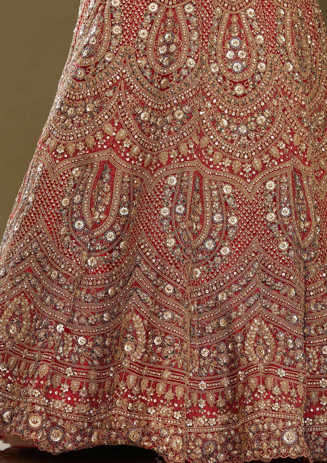 Red Sequins Net Readymade Lehenga