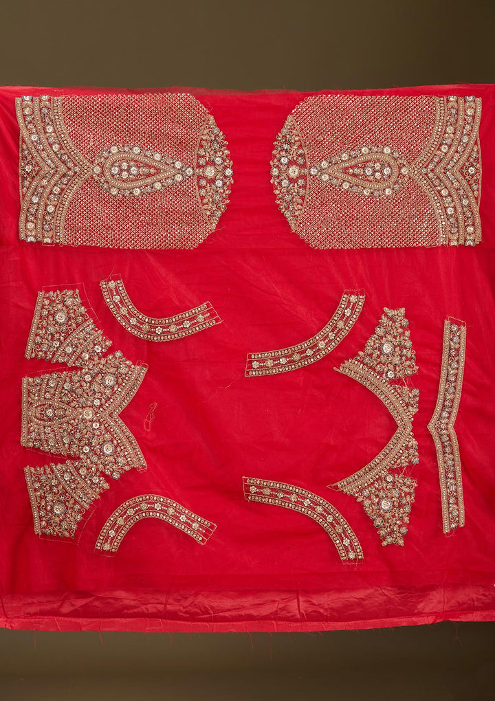 Red Sequins Net Readymade Lehenga