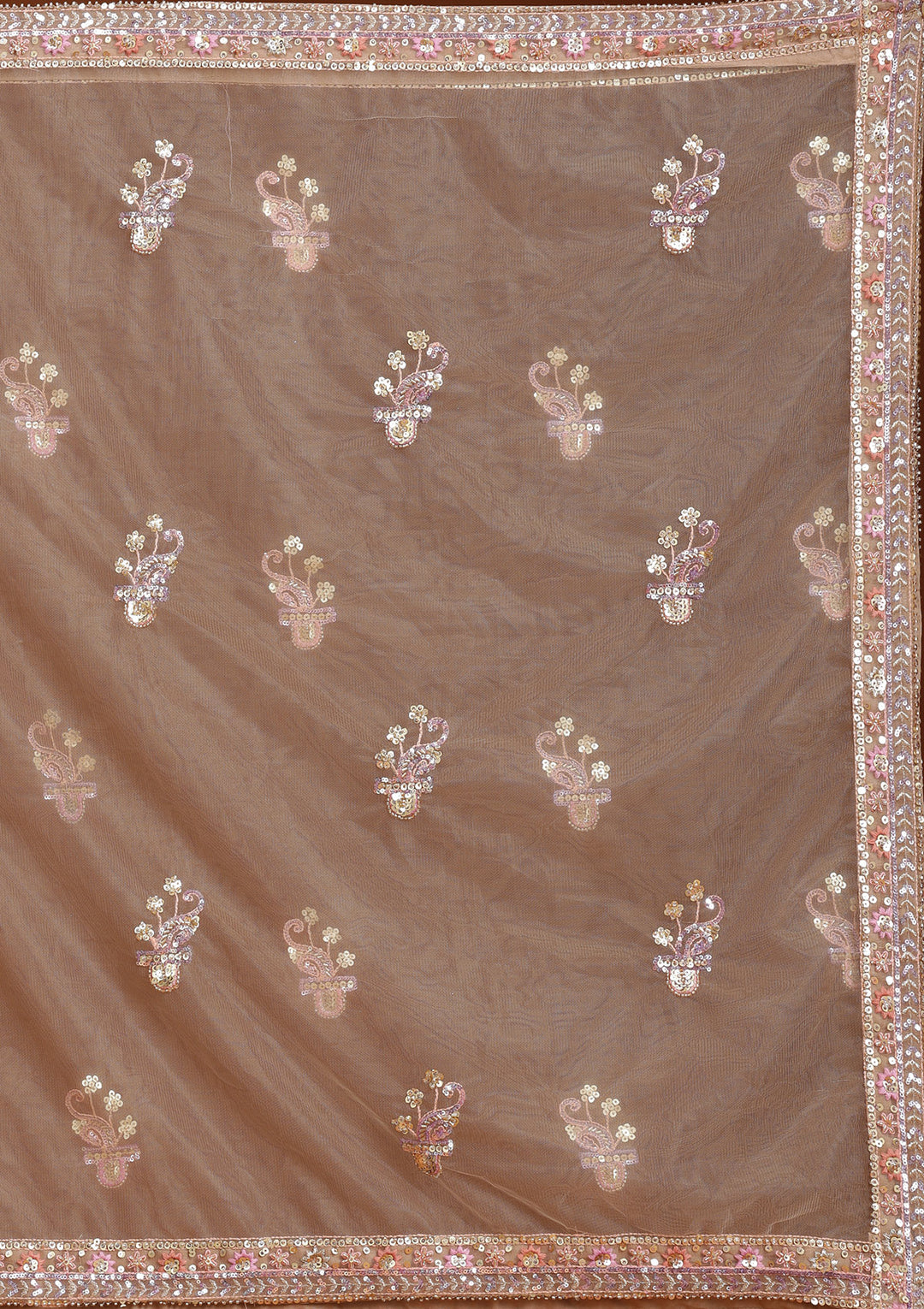 Light Peach Sequins Net Readymade Lehenga