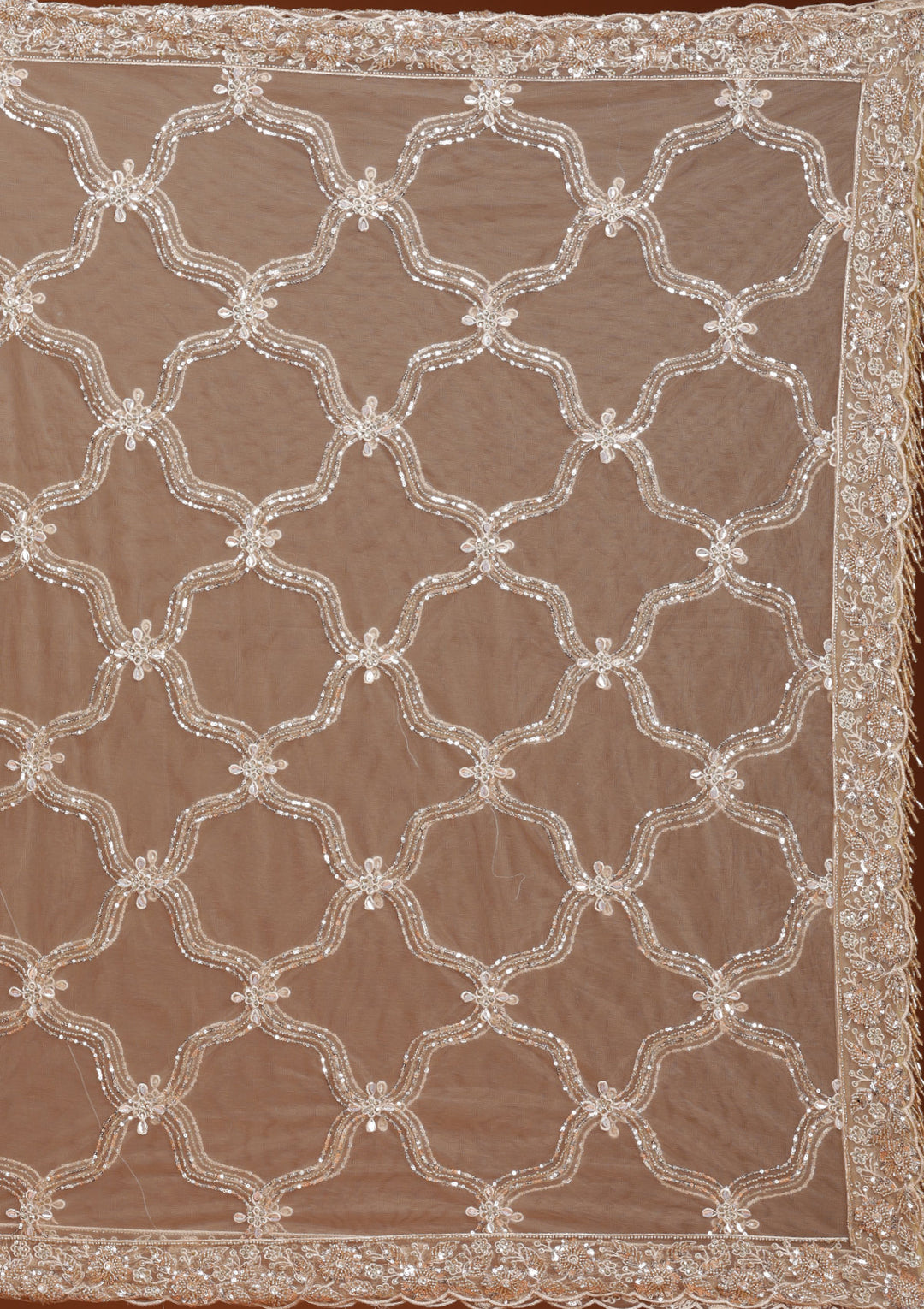 Beige Cutdana Net Readymade Lehenga