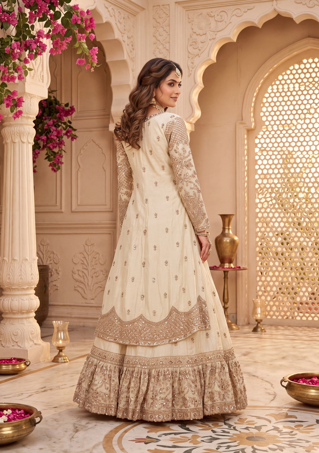 Cutdana Off White Tissue Stitched Lehenga Blouse With Dupatta