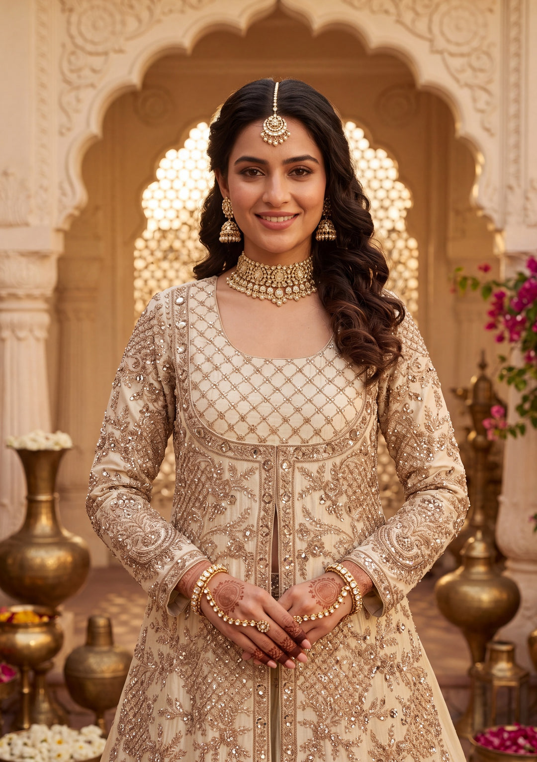 Cutdana Off White Tissue Stitched Lehenga Blouse With Dupatta