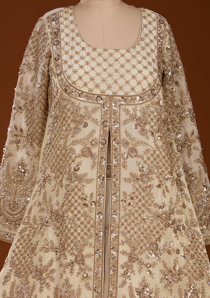 Cutdana Off White Tissue Stitched Lehenga Blouse With Dupatta