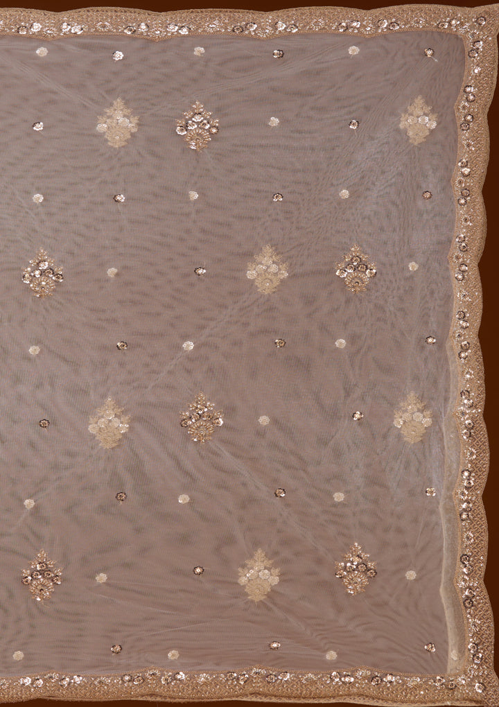 Cutdana Off White Tissue Stitched Lehenga Blouse With Dupatta