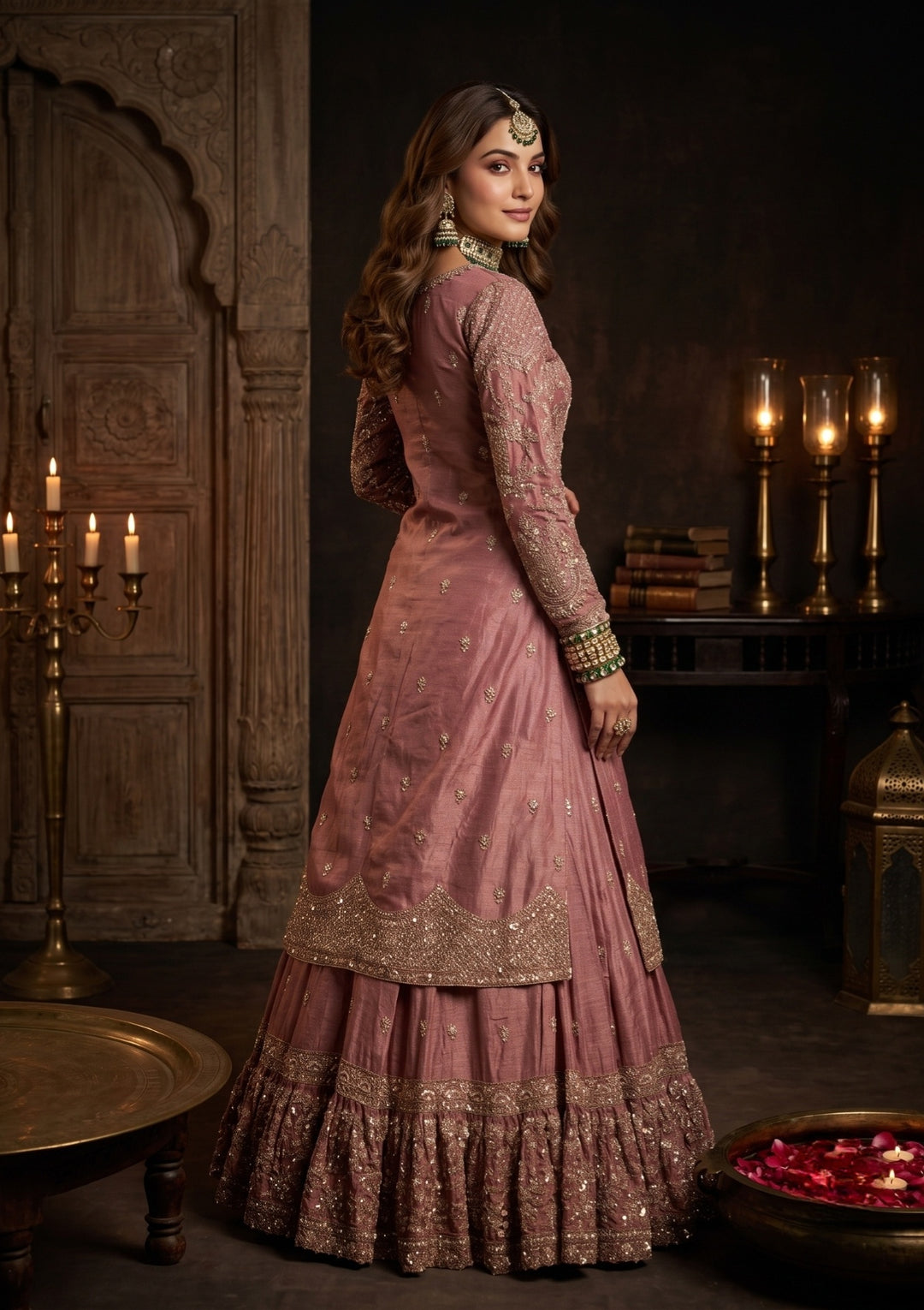 Cutdana Onion Pink Tissue Stitched Lehenga Blouse With Dupatta