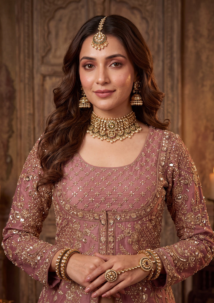 Cutdana Onion Pink Tissue Stitched Lehenga Blouse With Dupatta