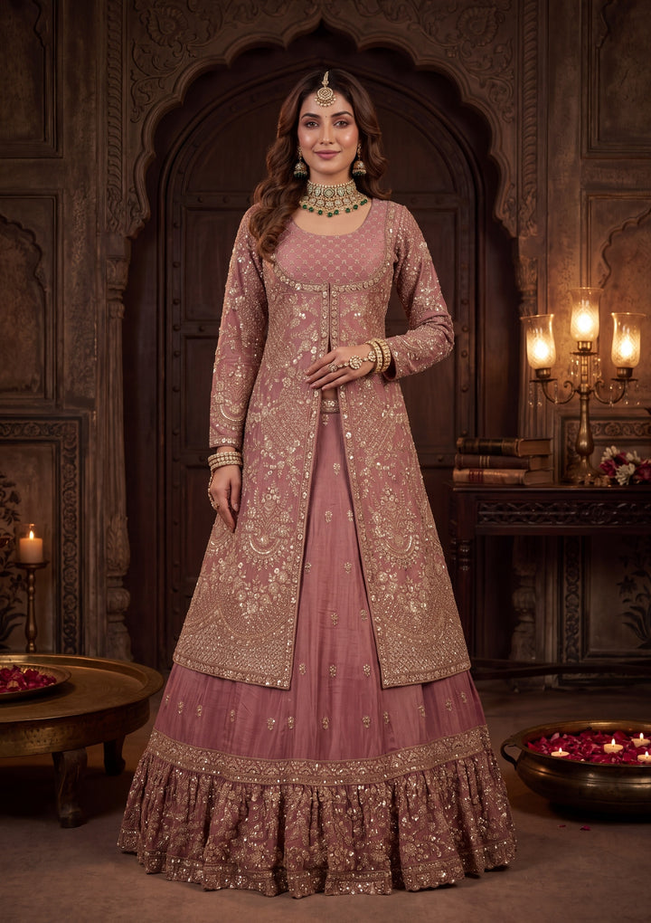 Cutdana Onion Pink Tissue Stitched Lehenga Blouse With Dupatta