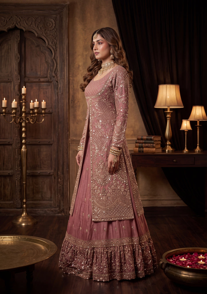 Cutdana Onion Pink Tissue Stitched Lehenga Blouse With Dupatta