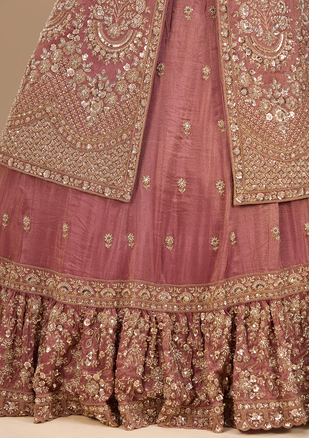 Cutdana Onion Pink Tissue Stitched Lehenga Blouse With Dupatta