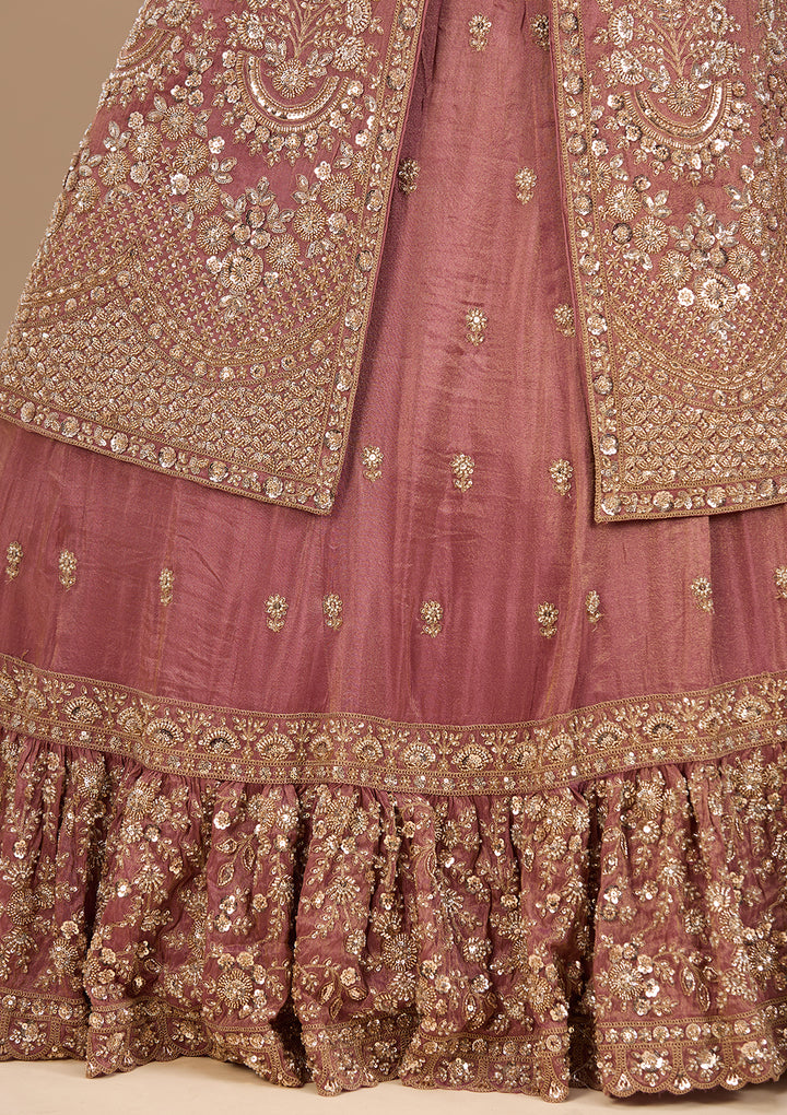 Cutdana Onion Pink Tissue Stitched Lehenga Blouse With Dupatta