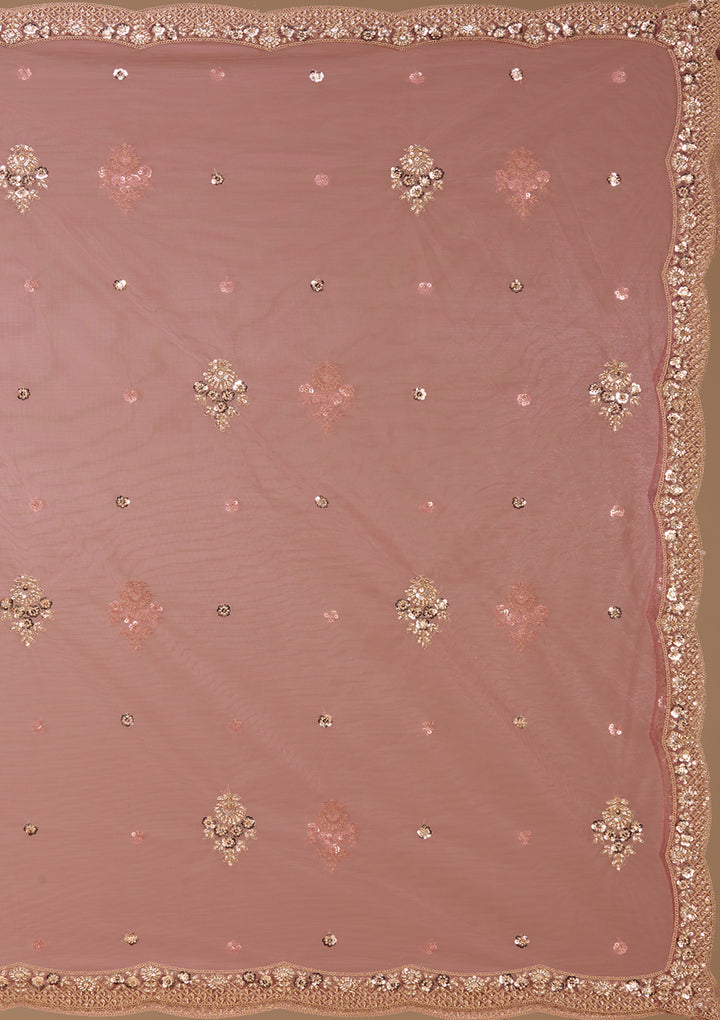 Cutdana Onion Pink Tissue Stitched Lehenga Blouse With Dupatta