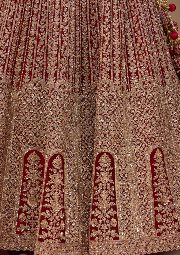 Gold Stonework Maroon Net Stitched Lehenga Blouse With Dupatta