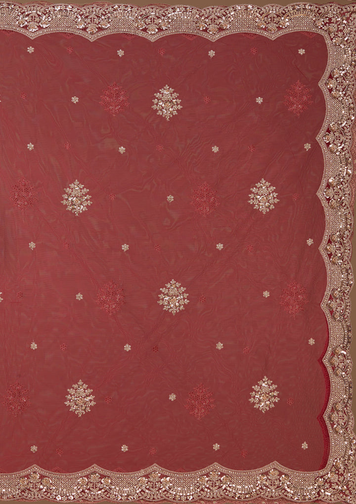 Gold Stonework Maroon Net Stitched Lehenga Blouse With Dupatta