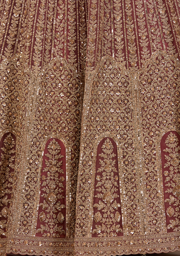 Gold Stonework Onion Pink Net Stitched Lehenga Blouse With Dupatta