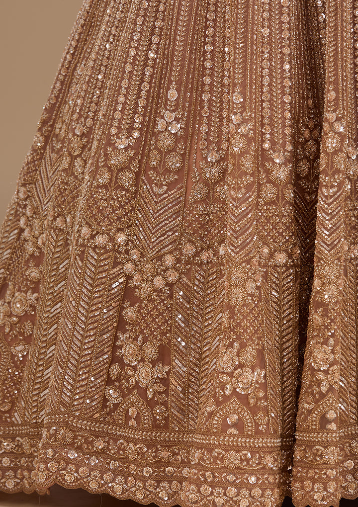 Cutdana Peach Net Stitched Lehenga Blouse With Dupatta