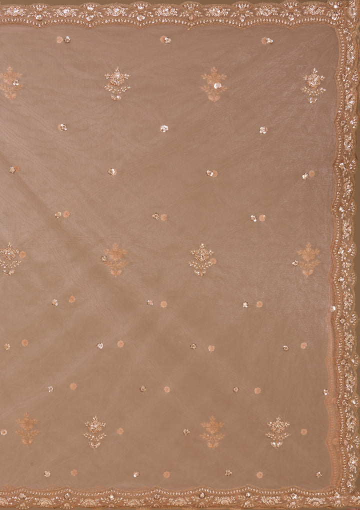 Cutdana Peach Net Stitched Lehenga Blouse With Dupatta