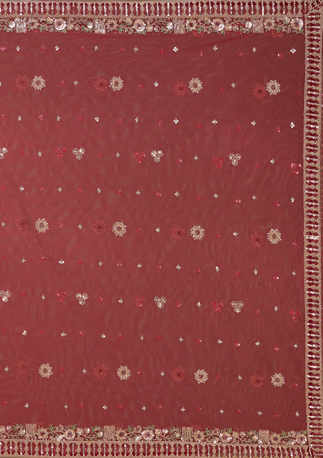 Cutdana Maroon Net Stitched Lehenga Blouse With Dupatta