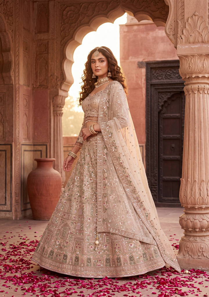 Cutdana Off White Net Stitched Lehenga Blouse With Dupatta