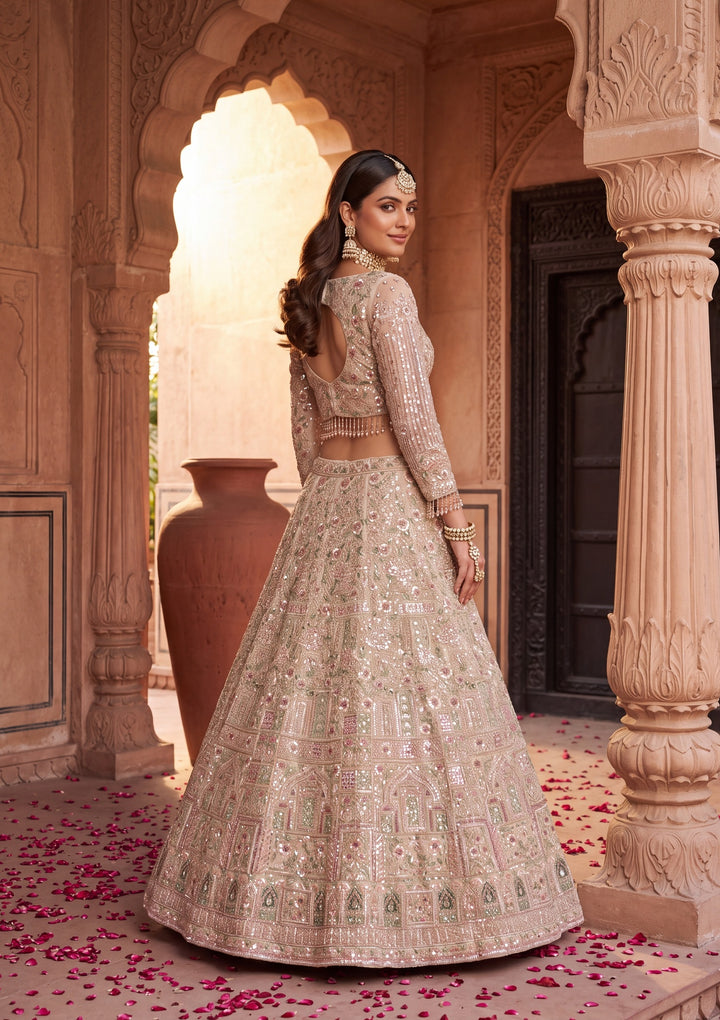 Cutdana Off White Net Stitched Lehenga Blouse With Dupatta