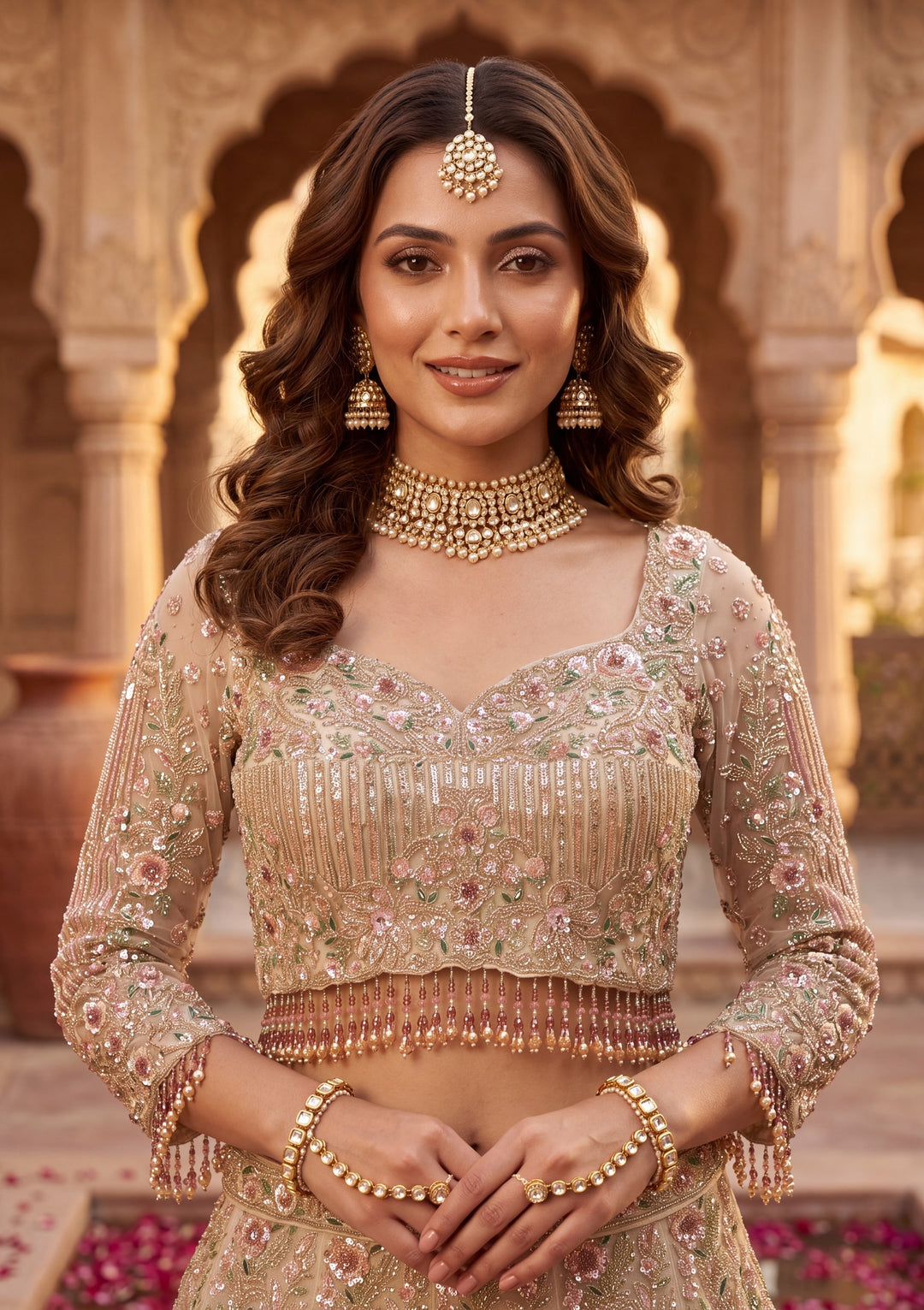 Cutdana Off White Net Stitched Lehenga Blouse With Dupatta