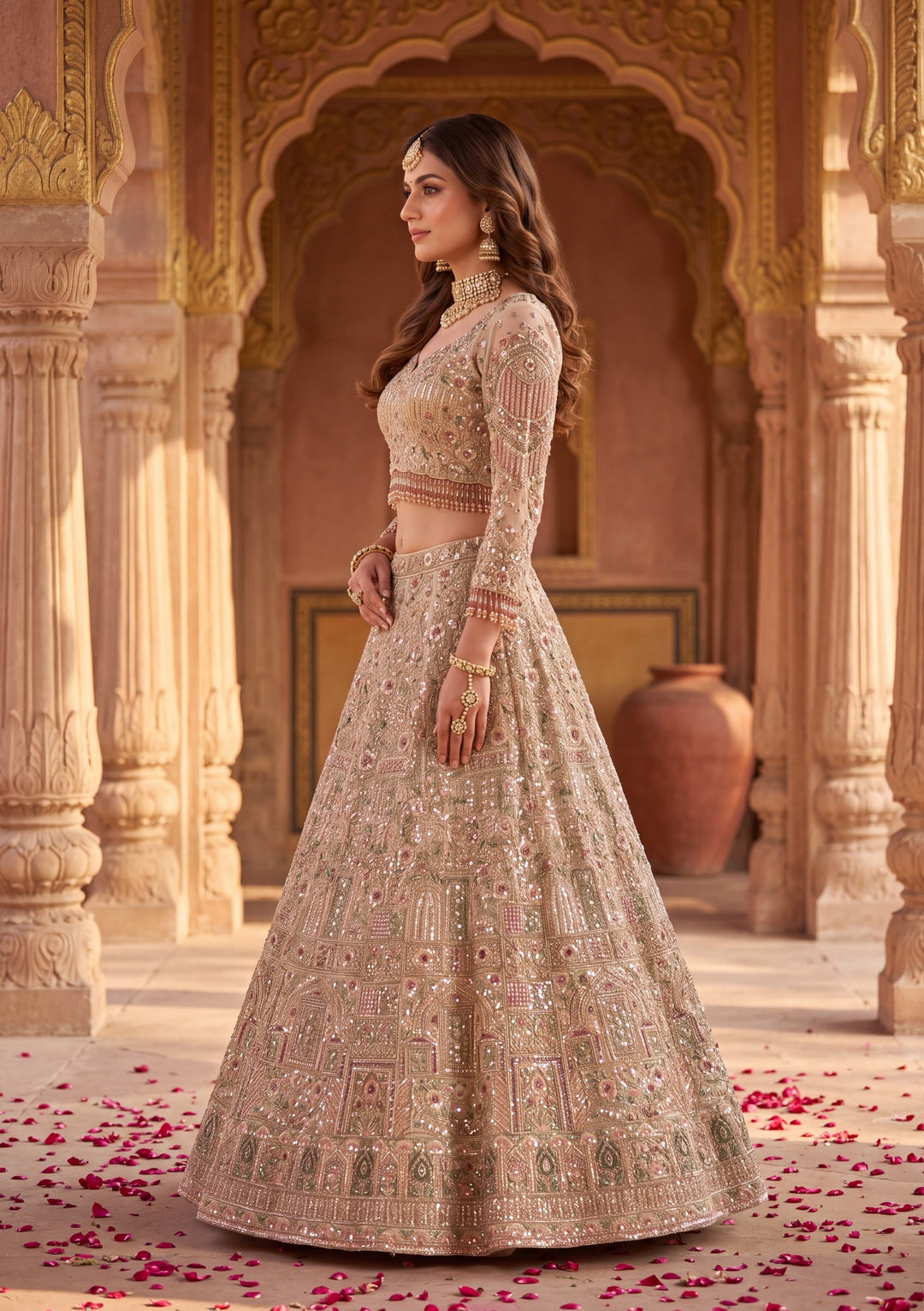 Cutdana Off White Net Stitched Lehenga Blouse With Dupatta