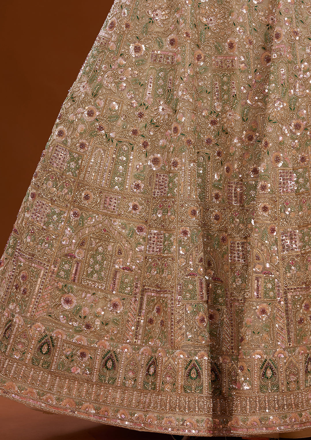 Cutdana Off White Net Stitched Lehenga Blouse With Dupatta