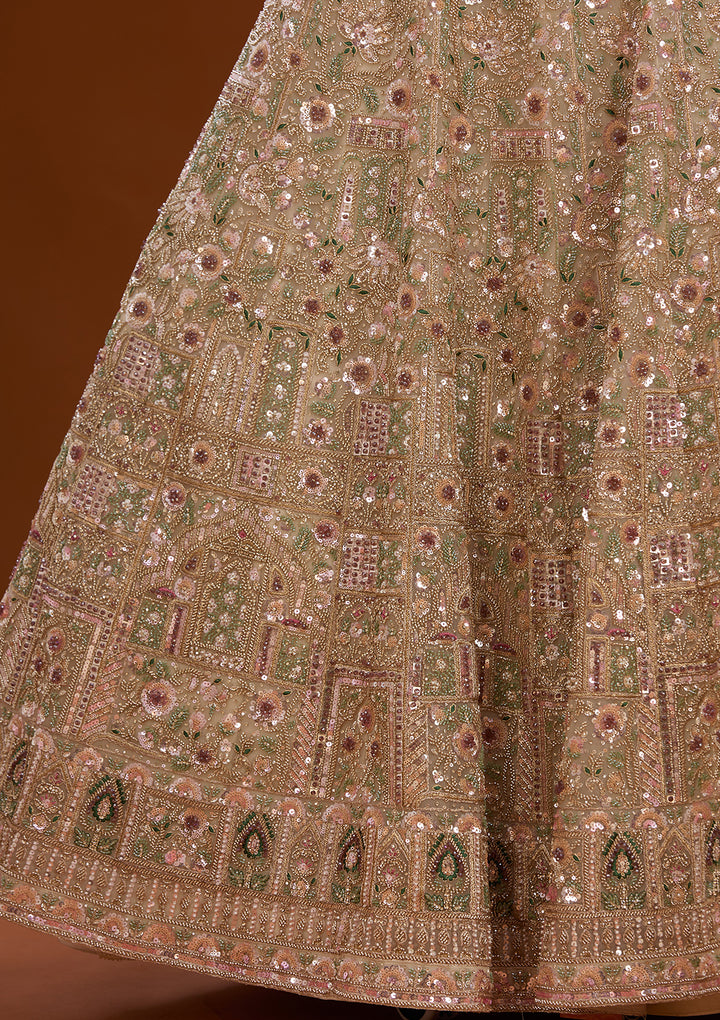 Cutdana Off White Net Stitched Lehenga Blouse With Dupatta