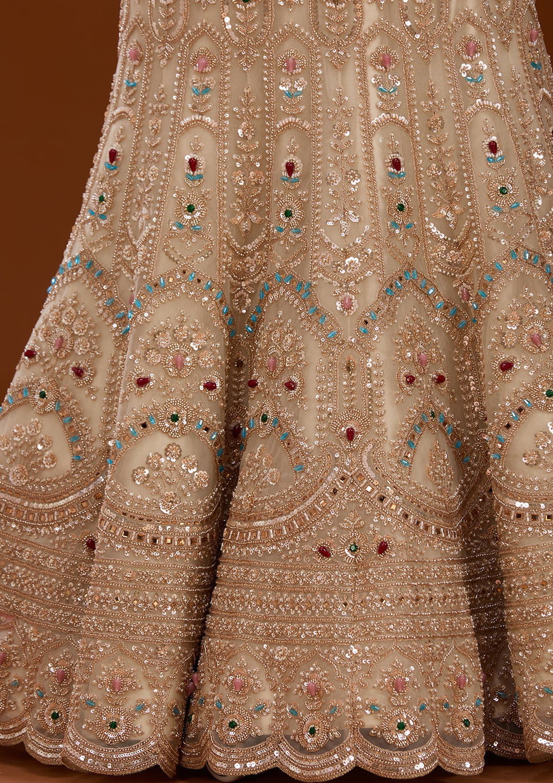 Gold Stonework Off White Net Stitched Lehenga Blouse With Dupatta