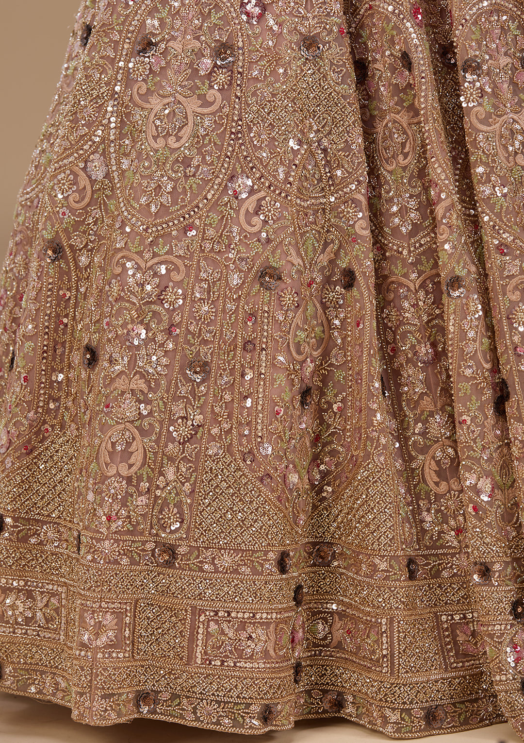 Baby Pink Cutdana Net Readymade Lehenga