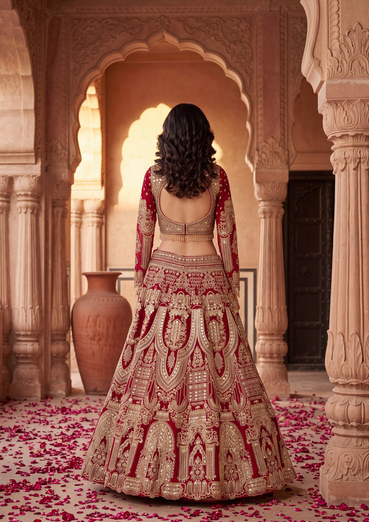 Cutdana Maroon Net Stitched Lehenga Blouse With Dupatta