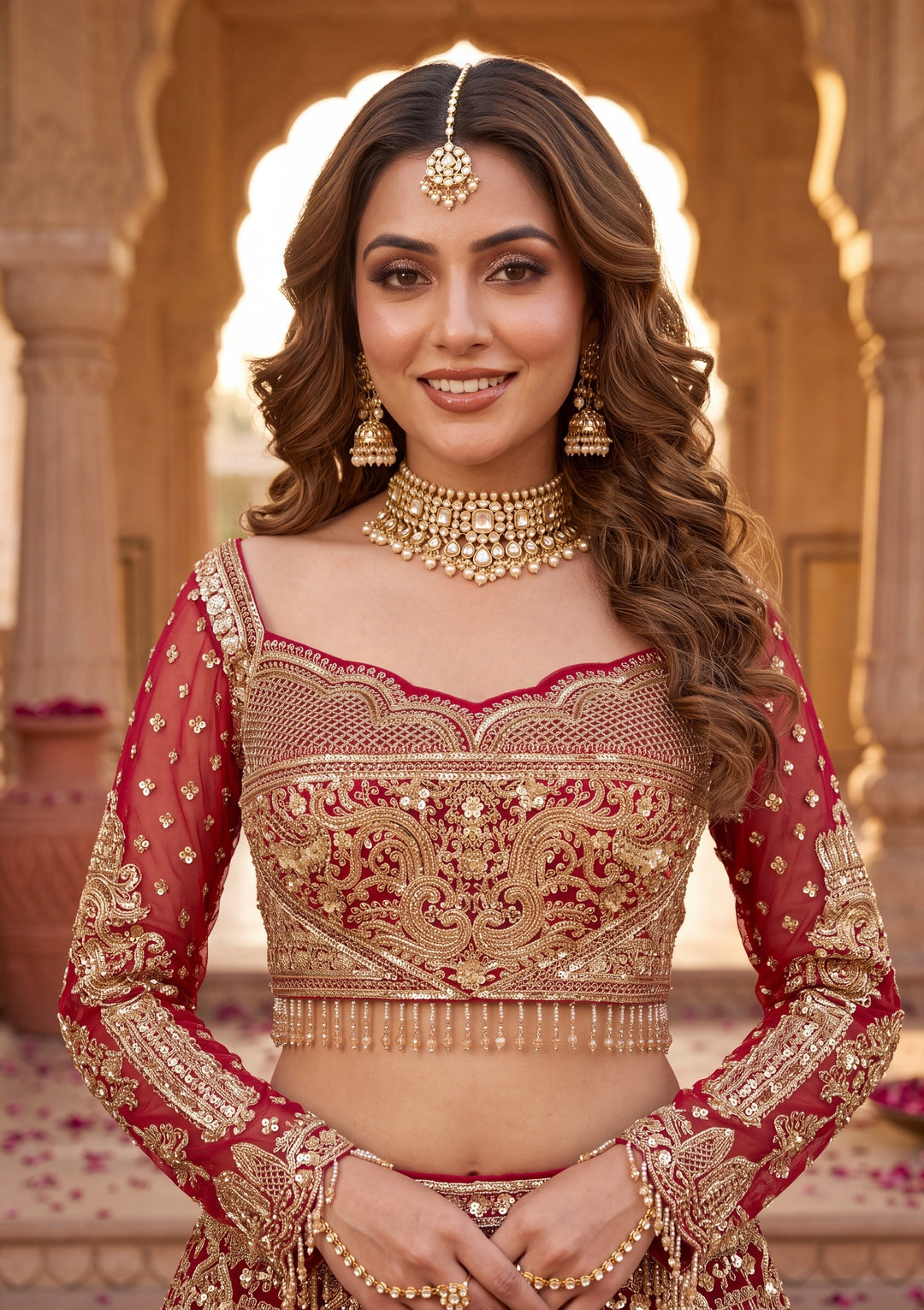 Cutdana Maroon Net Stitched Lehenga Blouse With Dupatta