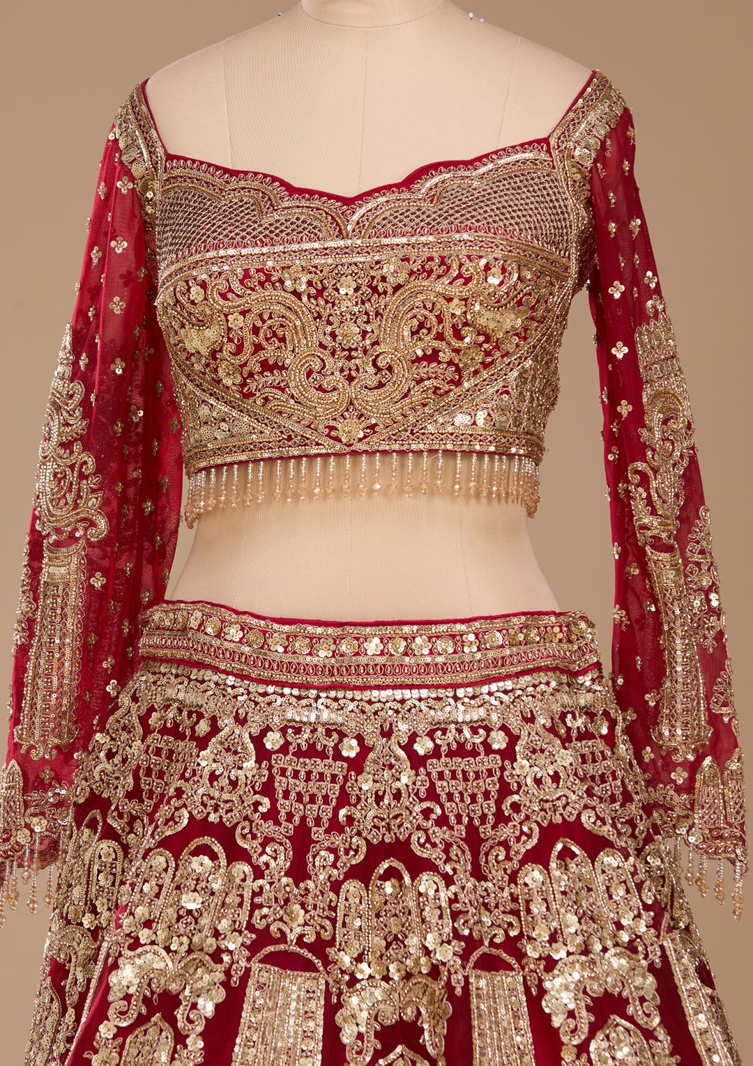 Cutdana Maroon Net Stitched Lehenga Blouse With Dupatta