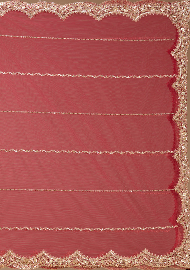 Cutdana Maroon Net Stitched Lehenga Blouse With Dupatta