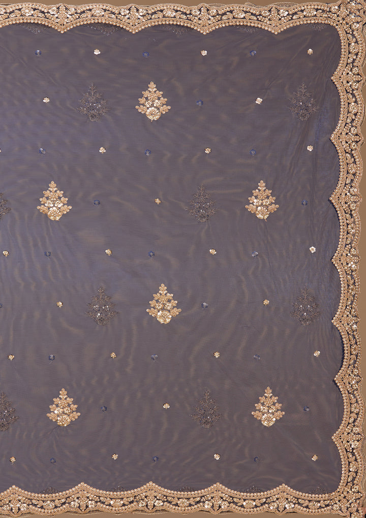 Cutdana Navy Blue Velvet Stitched Lehenga Blouse With Dupatta
