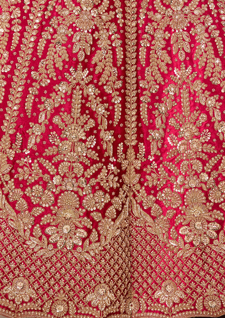 Cutdana Rani Pink Velvet Stitched Lehenga Blouse With Dupatta
