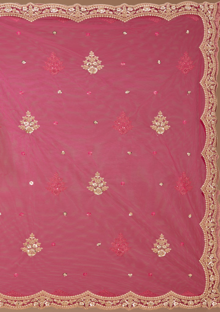 Cutdana Rani Pink Velvet Stitched Lehenga Blouse With Dupatta