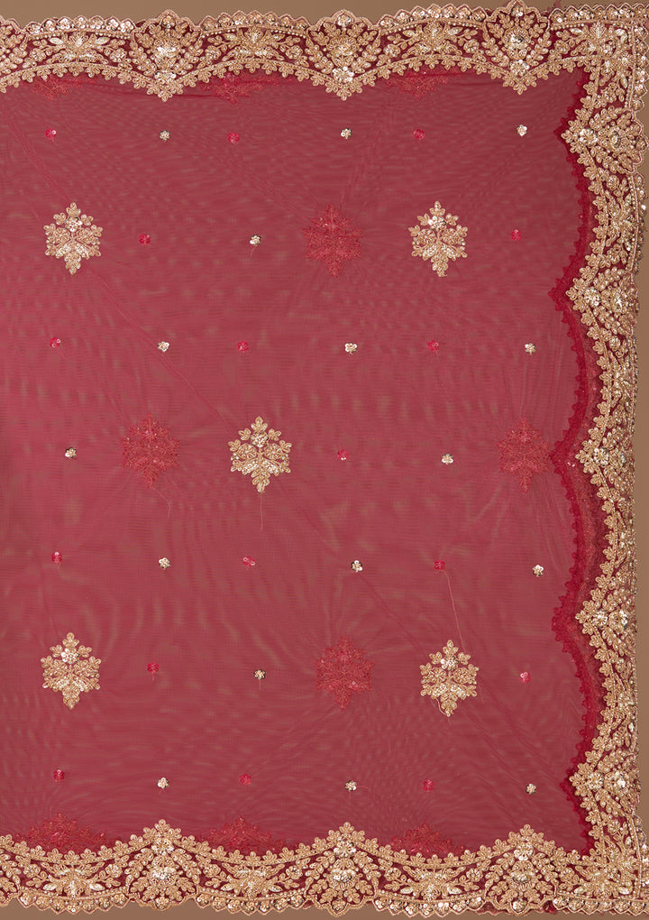 Cutdana Maroon Velvet Stitched Lehenga Blouse With Dupatta
